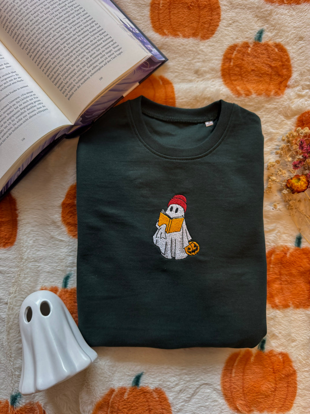 Cozy Ghost Sweater for Readers | Forest Green
